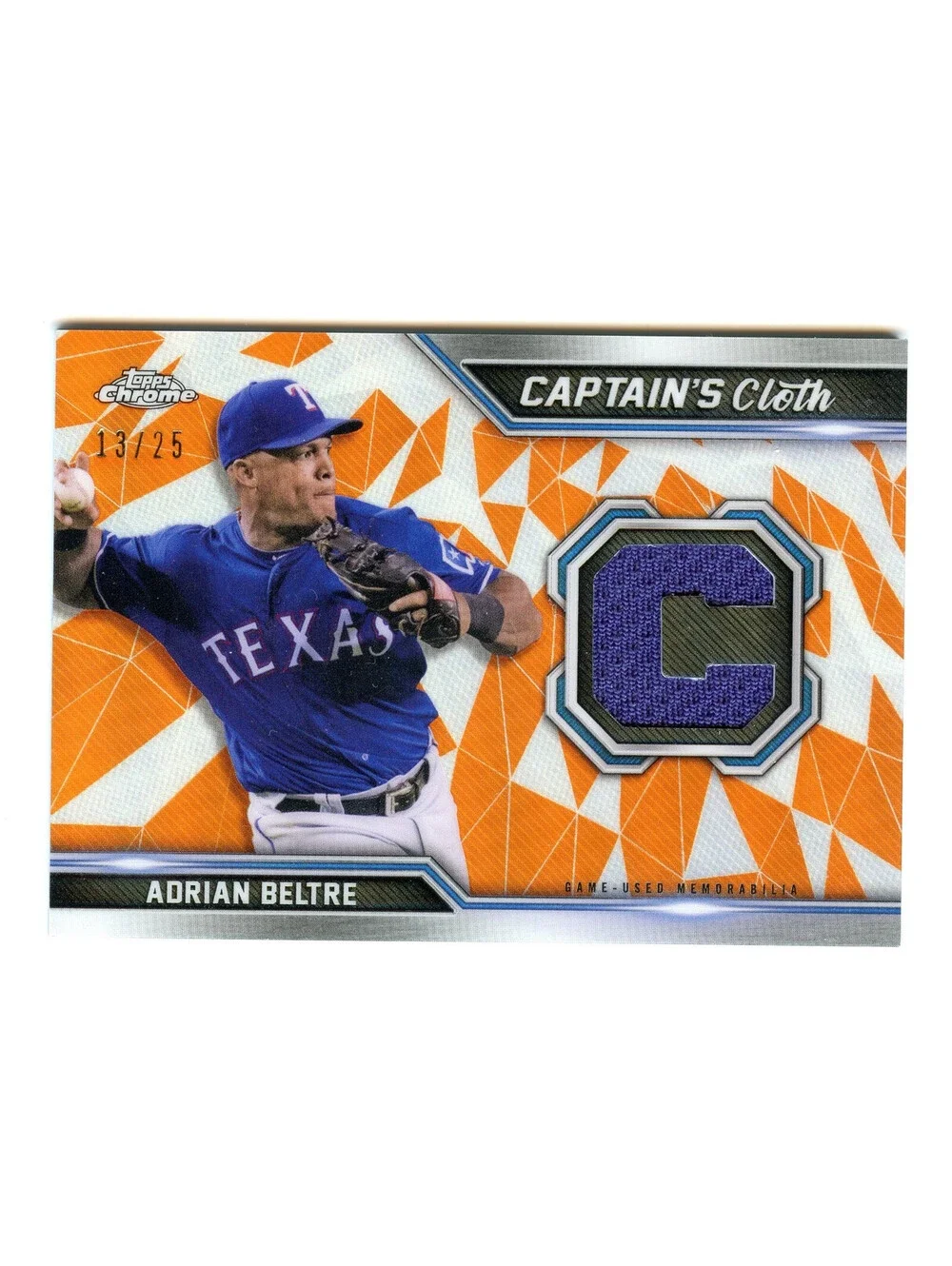 2021 Topps Chrome Captain's Cloth Relics Adrian Beltre GU Jersey 13/25 HOF